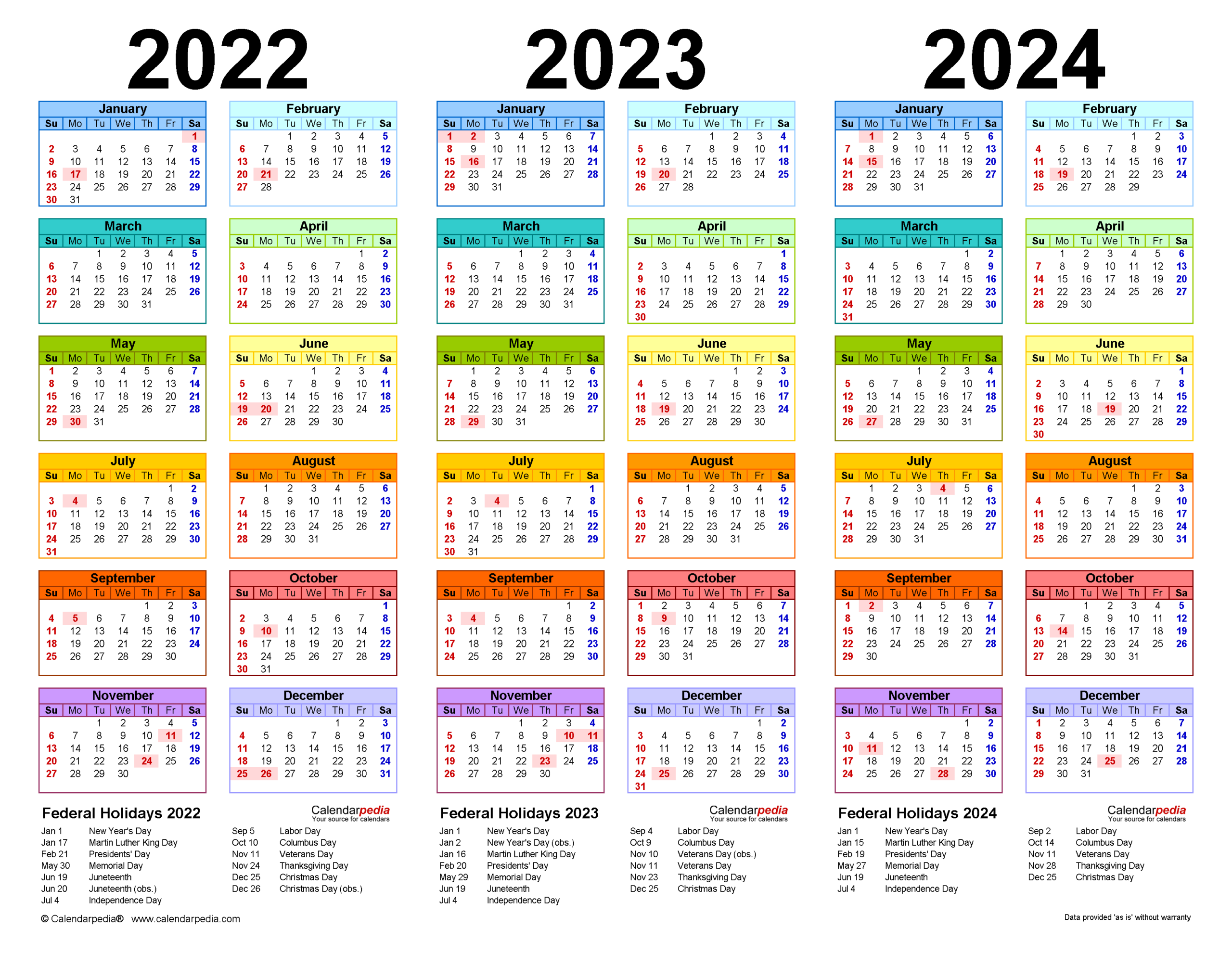 2022-2024 Three Year Calendar - Free Printable Pdf Templates