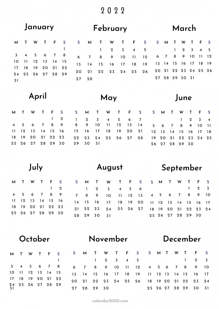2022 A4 Size Calendar Printable - Calendar 2022