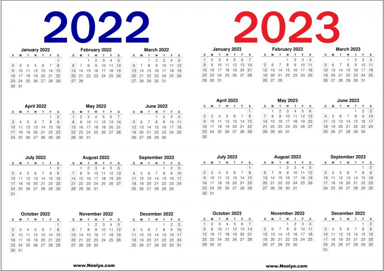 2022 And 2023 Calendar Printable Free - Noolyo