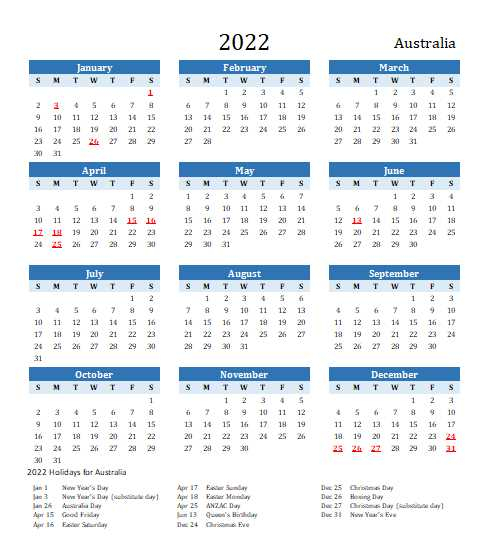 2022 Australia Calendar With Holidays | Allcalendar