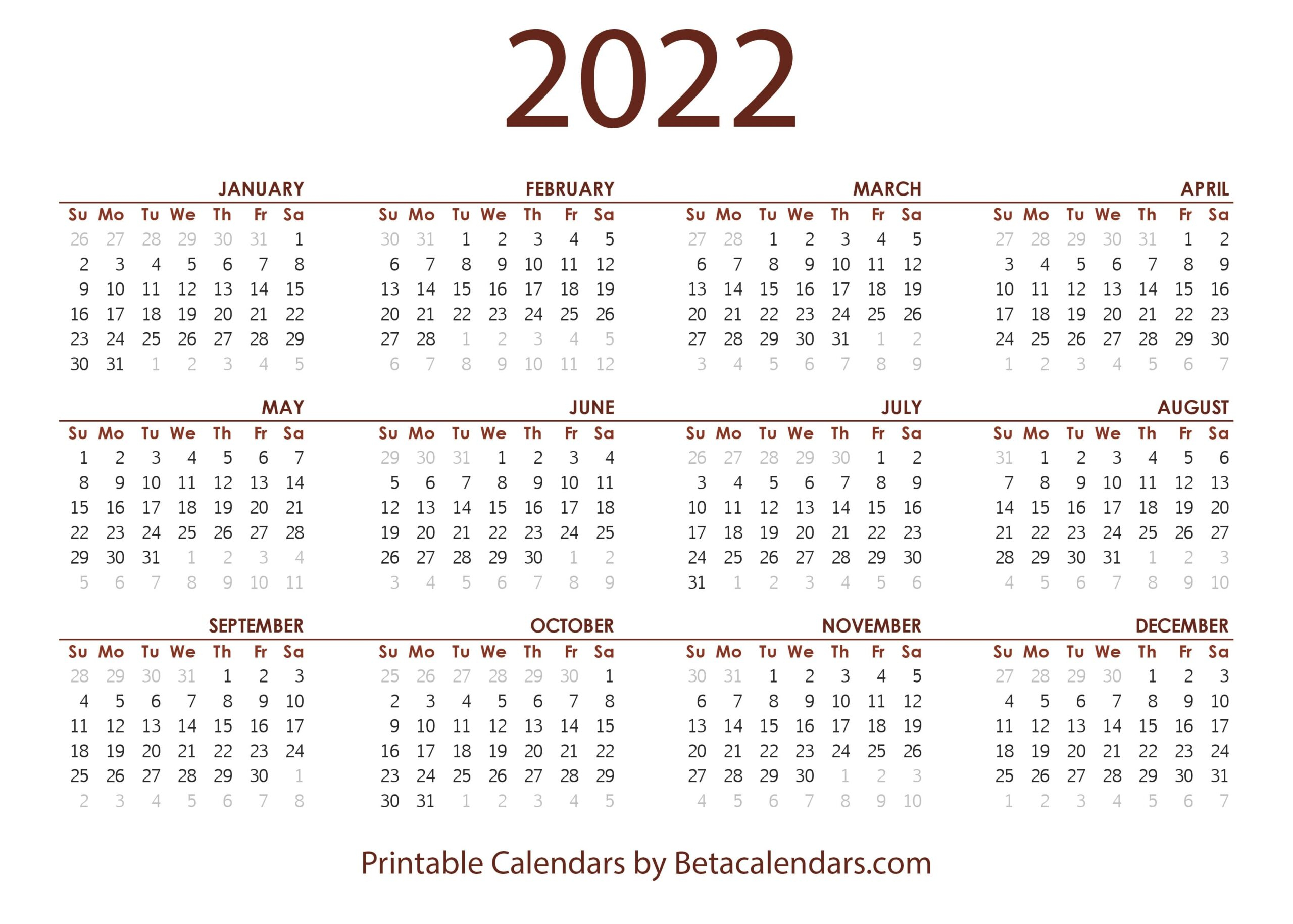2022 Calendar - Beta Calendars