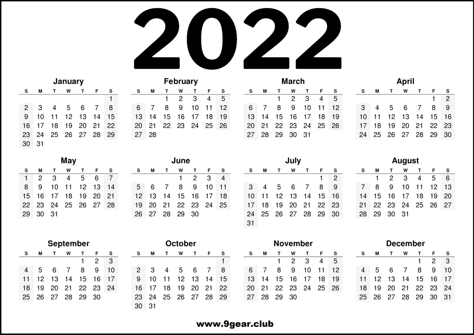 2022 Calendar Black And White Hd - Printable Calendars 2022