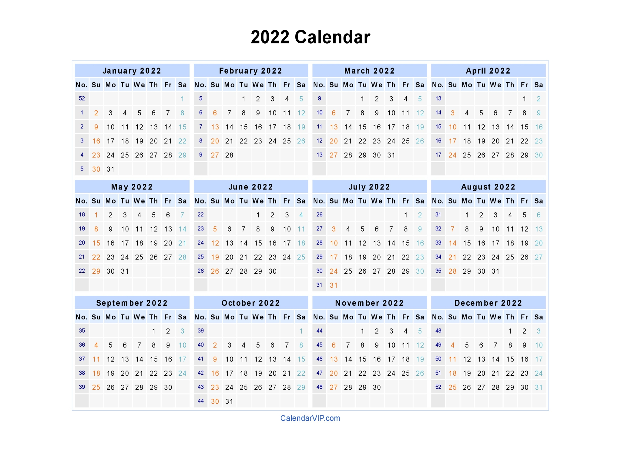 2022 Calendar - Blank Printable Calendar Template In Pdf