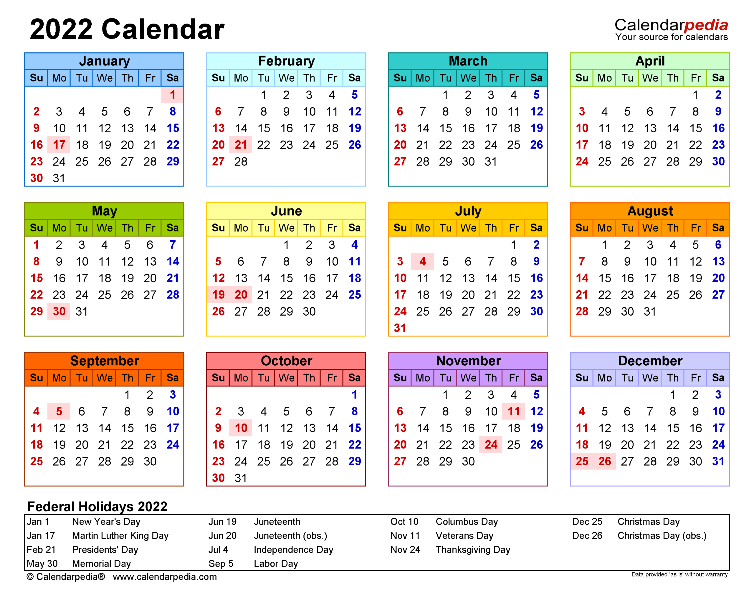 2022 Calendar - Free Printable Excel Templates - Calendarpedia