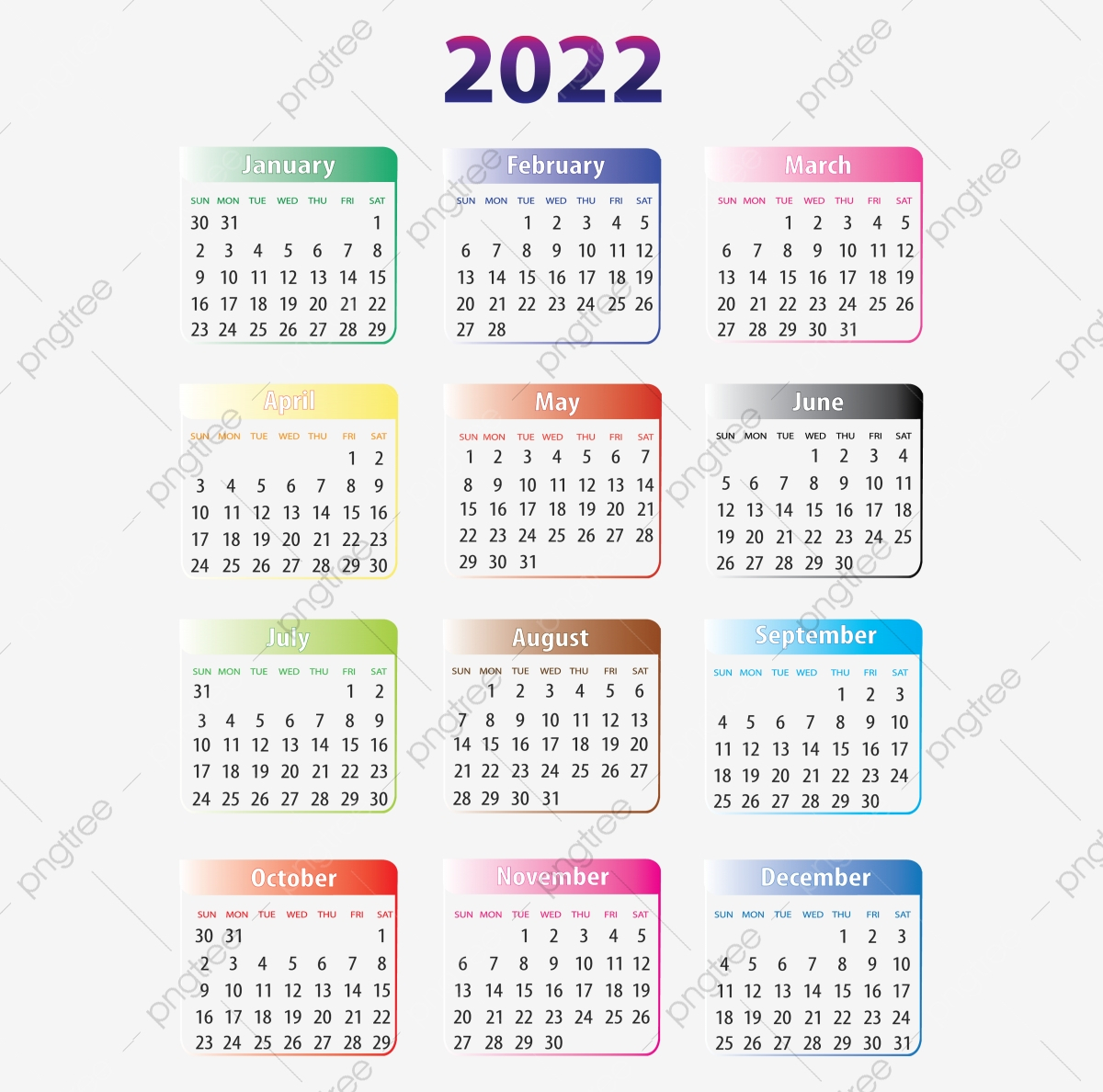 2022 Calendar In Multi Colour, 2022, Calendar, Yearly