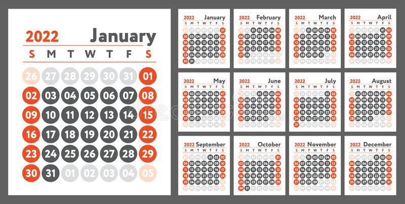 2022 Calendar. New Year Planner Design. English Calender