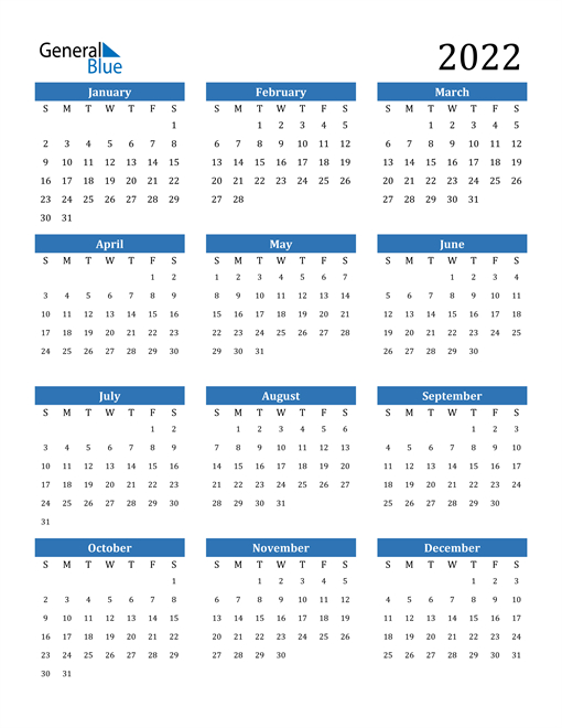 2022 Calendar (Pdf, Word, Excel)