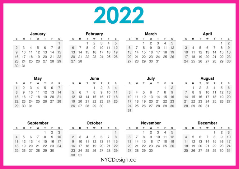 2022 Calendar Printable Free, Horizontal, Green, Hd