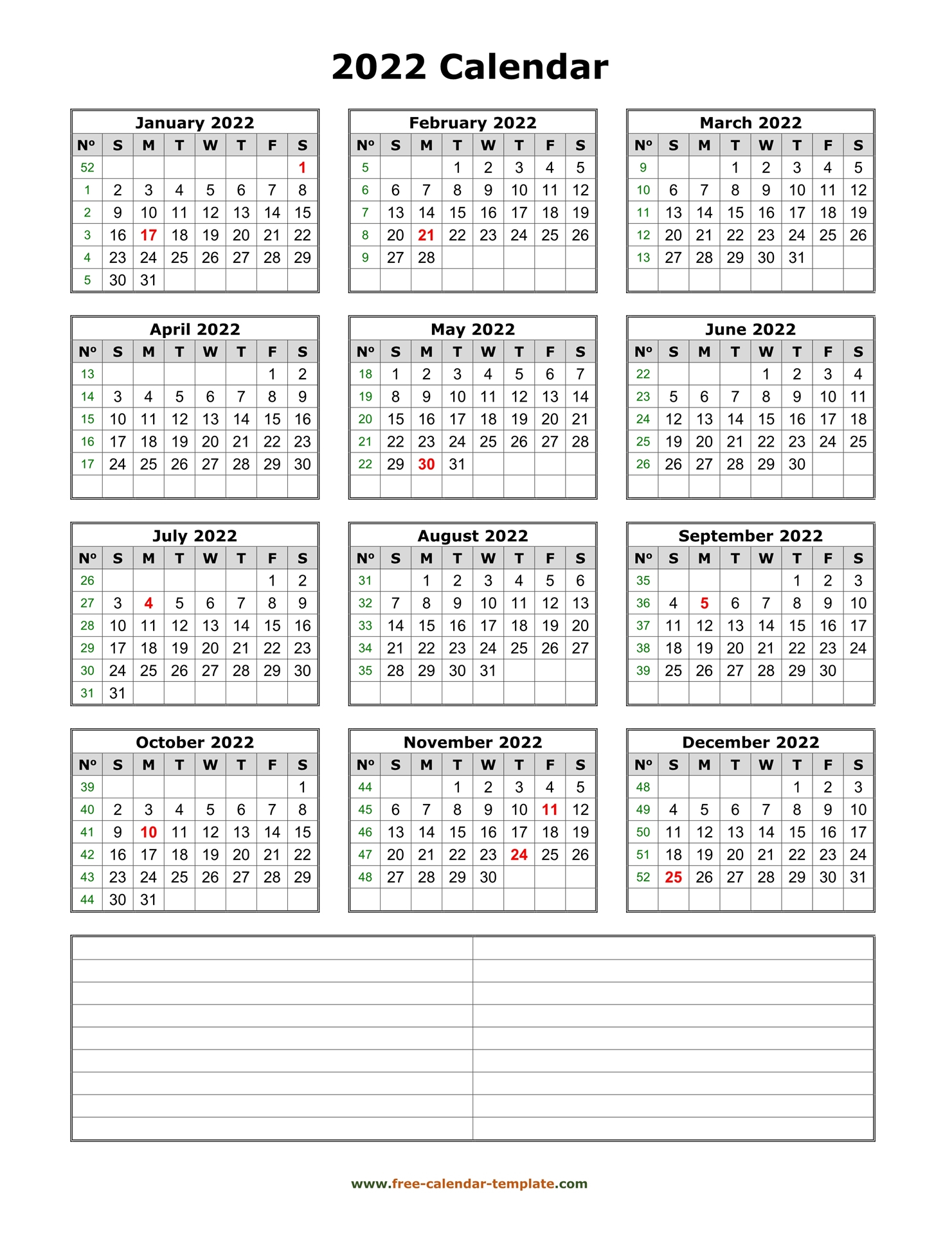 2022 Calendar Printable One Page : 2022 Calendar (Pdf