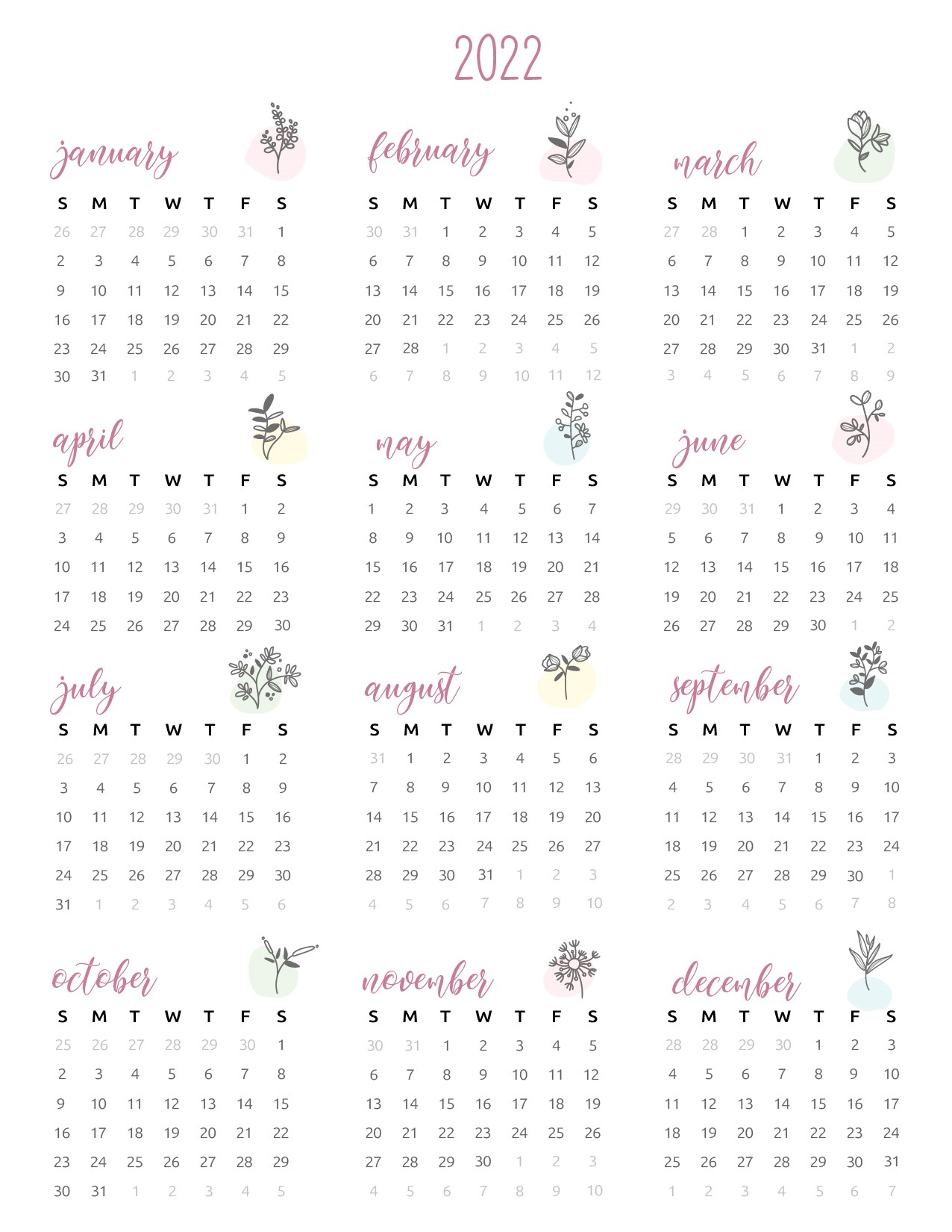2022 Calendar Printable One Page - 2022 Holiday Calendar