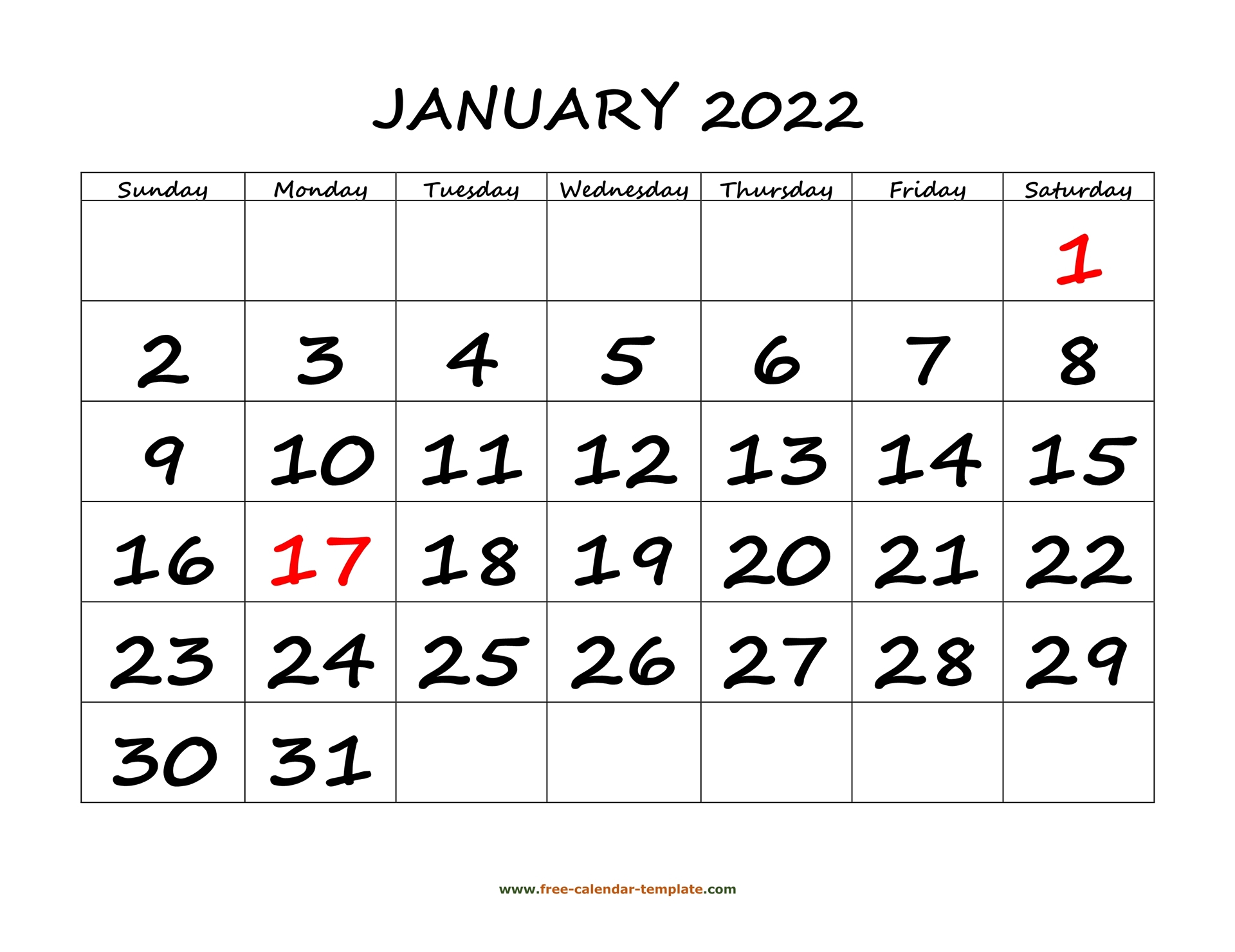 2022 Calendar Printable One Page - Free Printable