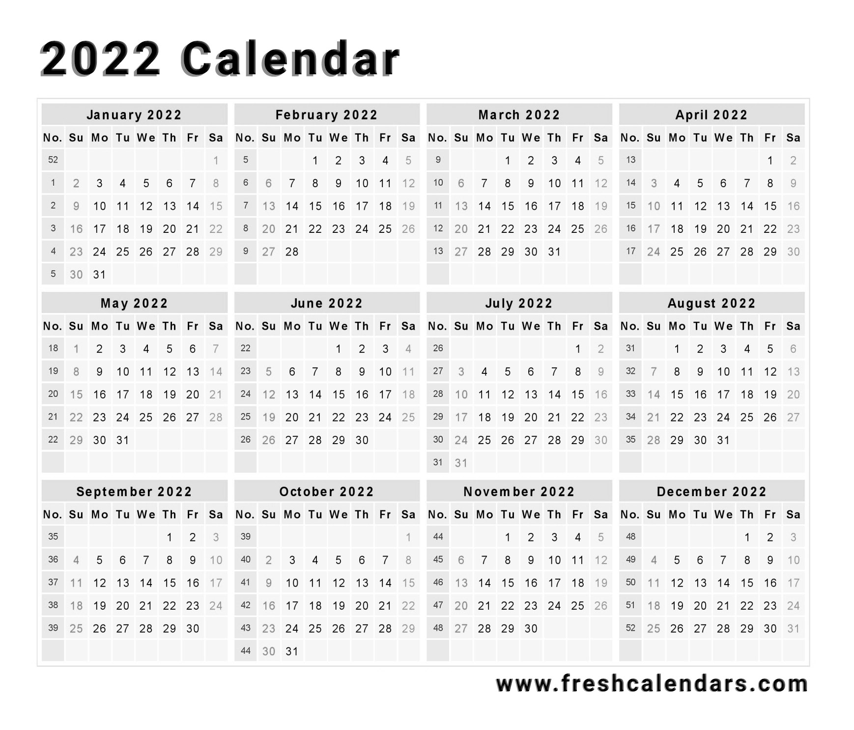 2022 Calendar - Printable Week Calendar