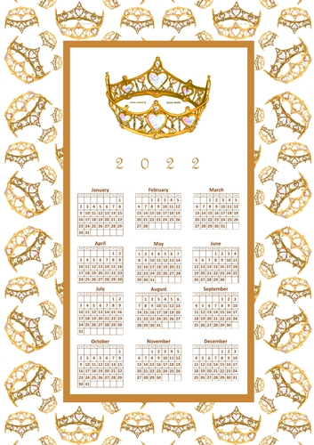 2022 Calendar Queen Of Hearts Gold Crown Tiara Pattern