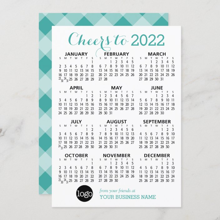 2022 Calendar Teal White Business Logo Holiday Card