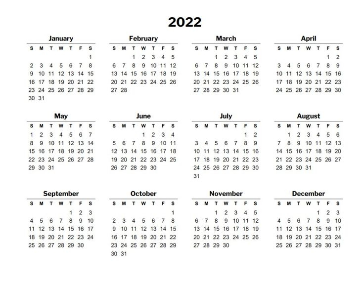 2022 Calendar Template | Free Calendar Template, Printable