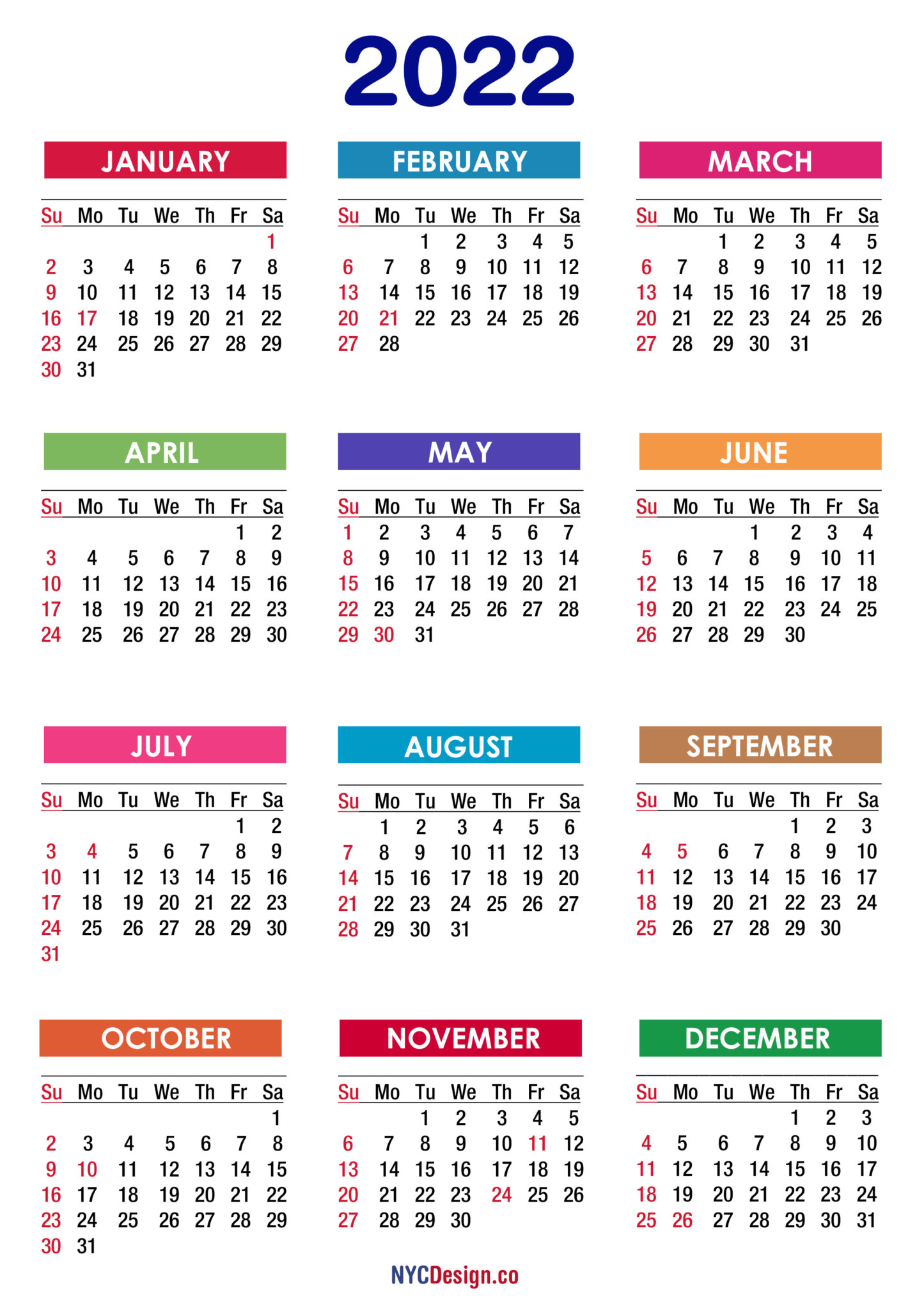 2022 Calendar Printable Us