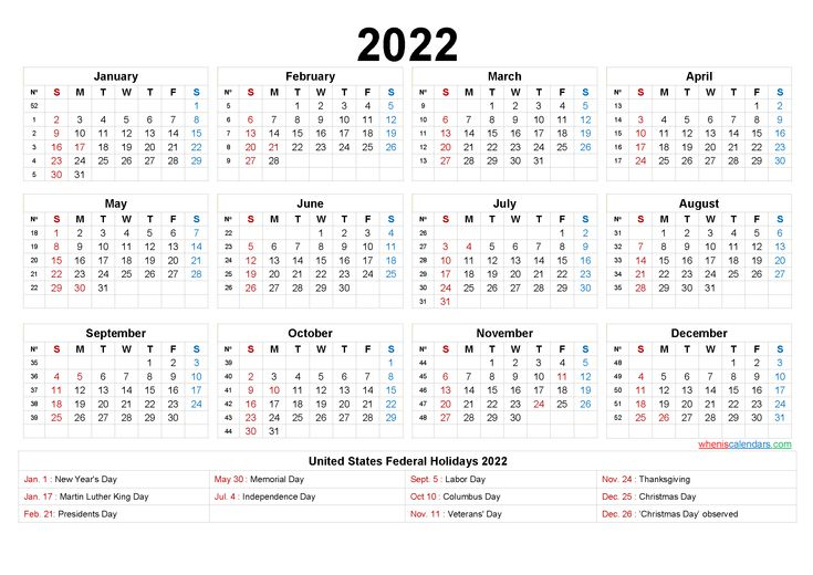 2022 Calendar With Week Numbers Printable - 6 Templates