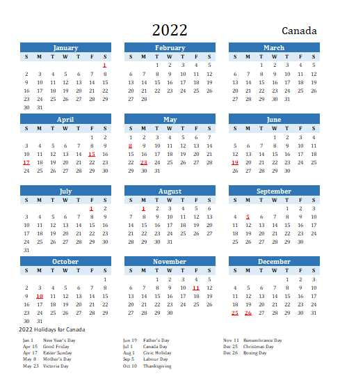 2022 Canada Calendar With Holidays | Allcalendar
