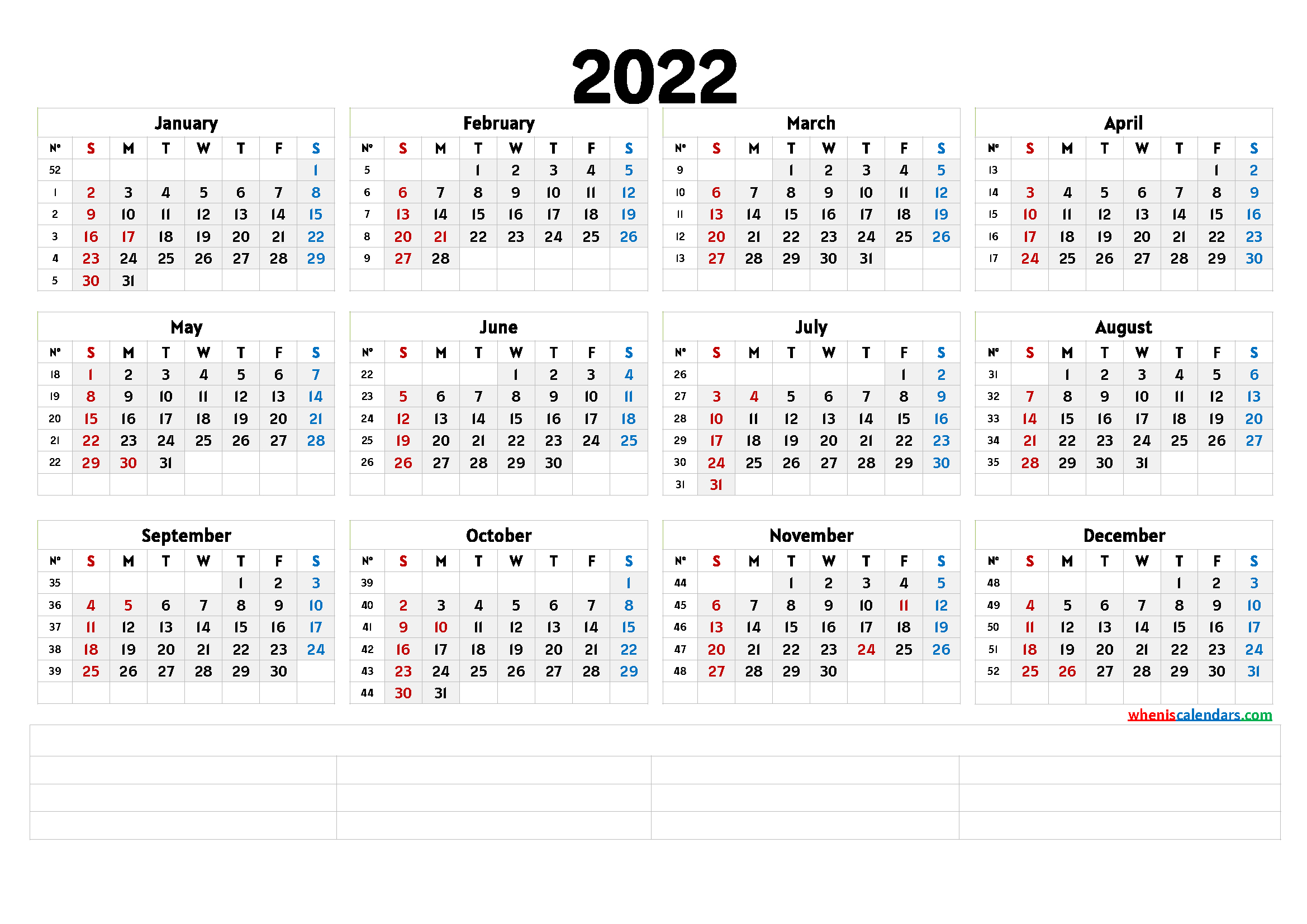 2022 Free Yearly Calendar Template Word - 2022 Calendar