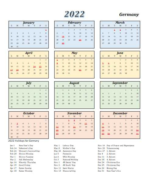 2022 Germany Calendar With Holidays | Allcalendar