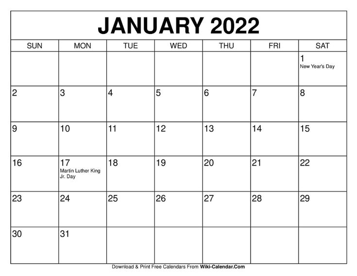 2022 January Calendar Printable - Calendar 2021