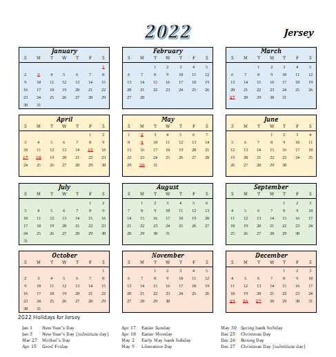 2022 Jersey Calendar With Holidays | Allcalendar