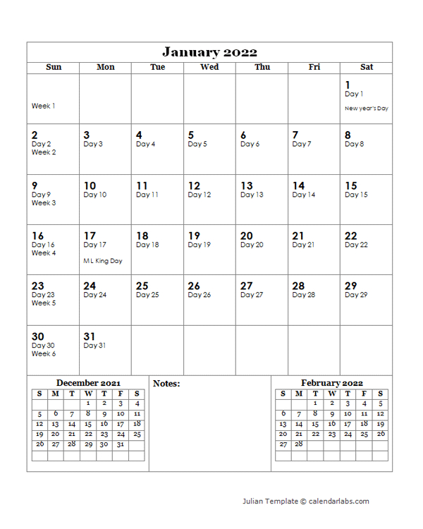2022 Julian Day Calendar - Free Printable Templates