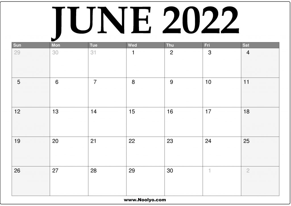 2022 June Calendar Printable - Download Free - Noolyo