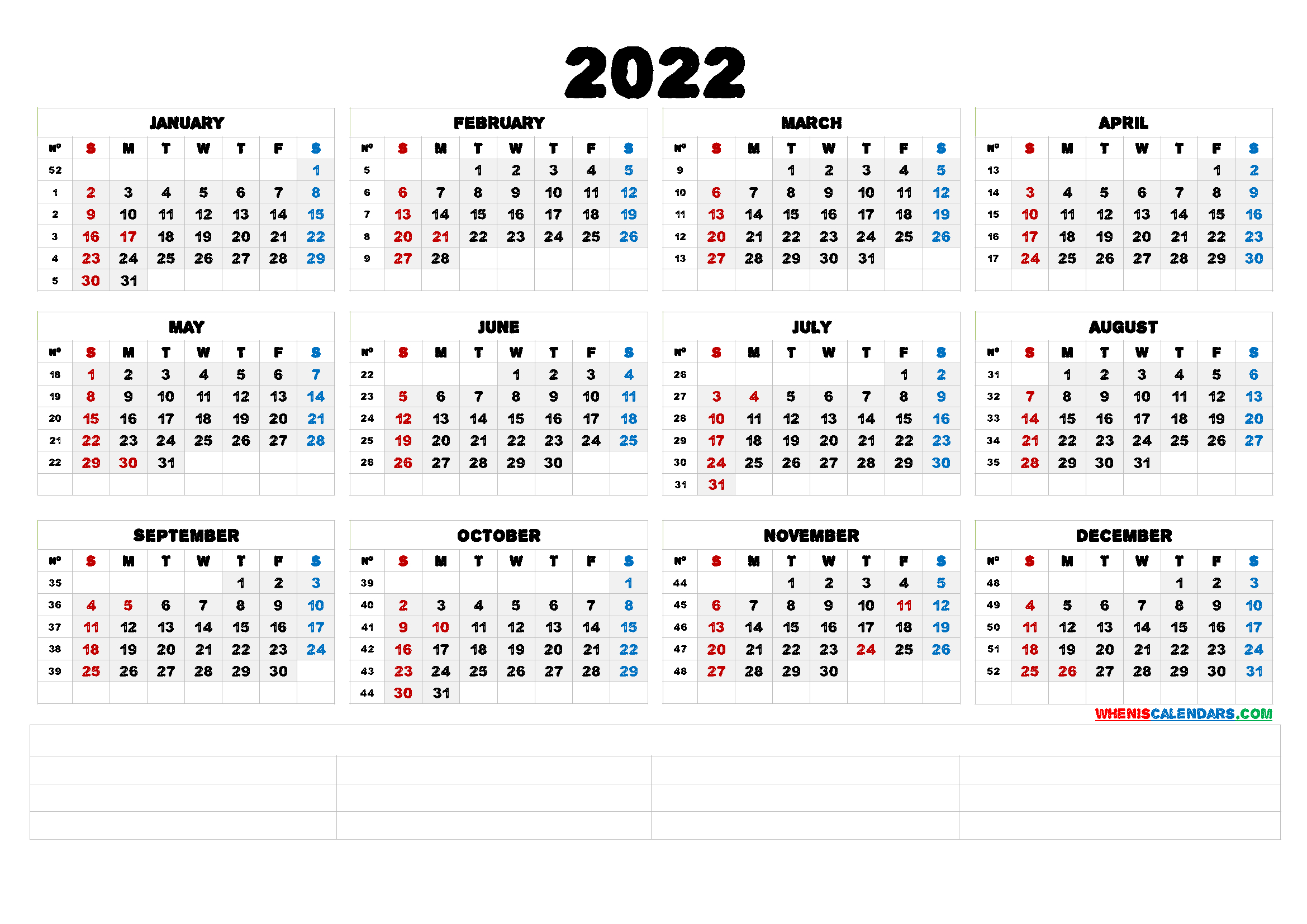 2022 Monthly Calendar Printable | Free Letter Templates