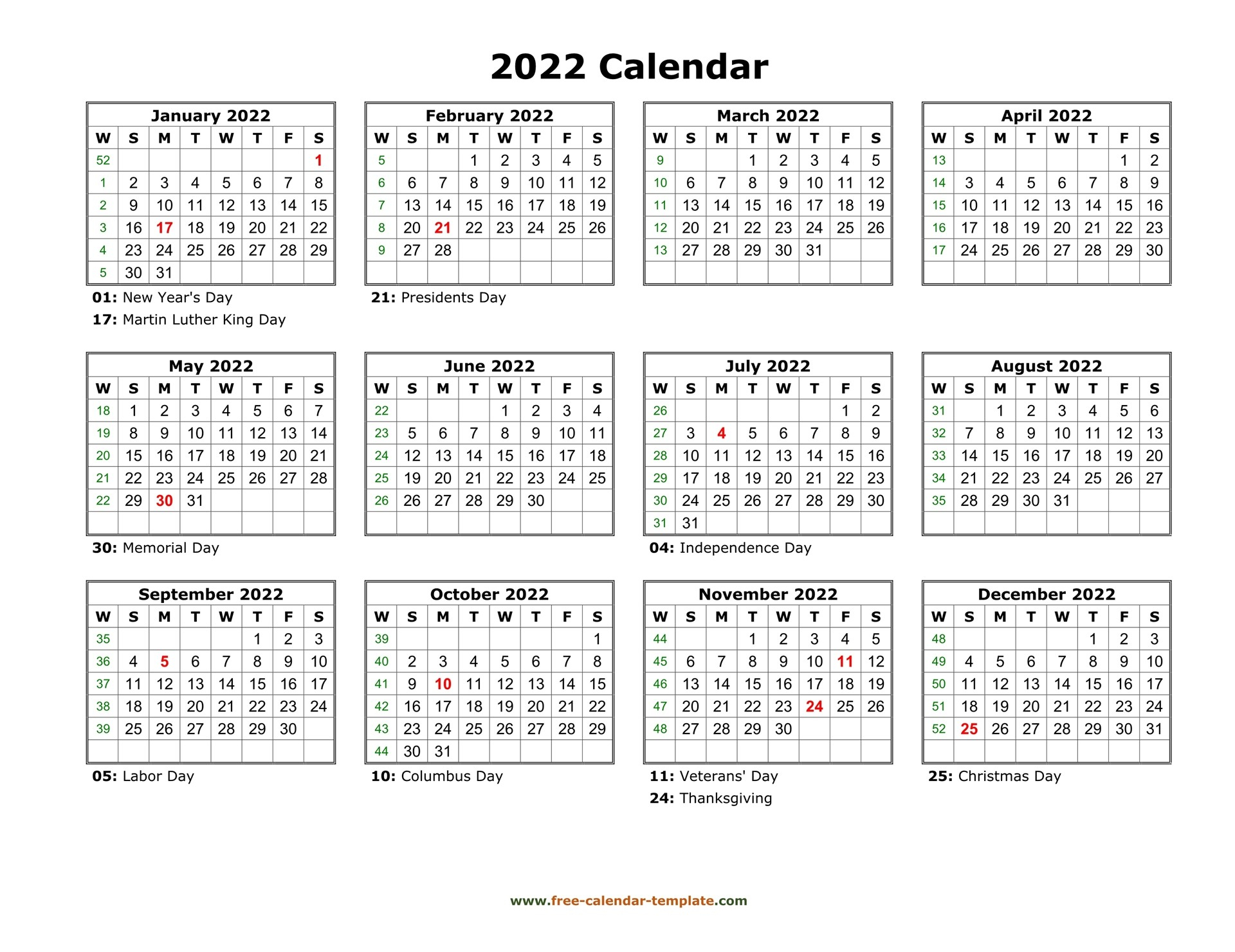 2022 Monthly Printable Calendar | Free Printable Calendar