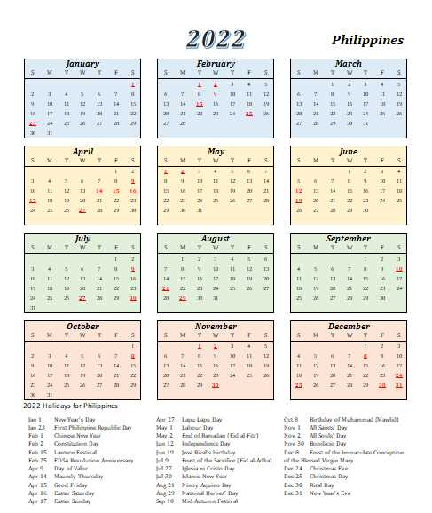2022 Philippines Calendar With Holidays | Allcalendar