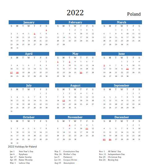 2022 Poland Calendar With Holidays | Allcalendar
