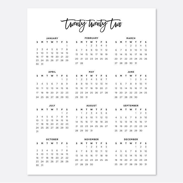 2022 Printable Calendar Digital Download Calendar Planner