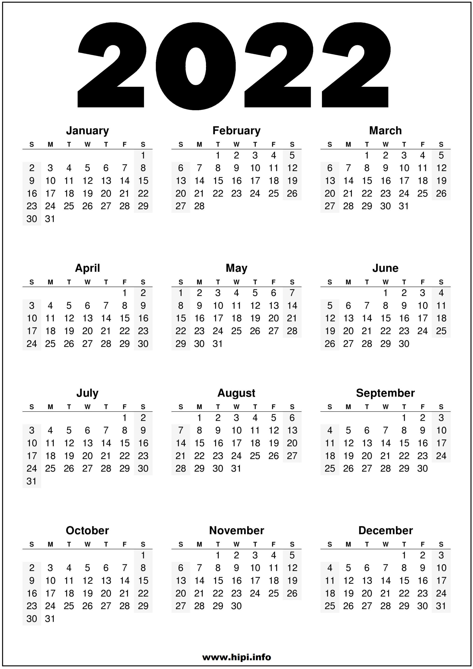 2022 Printable Us Calendar Black And White - Hipi