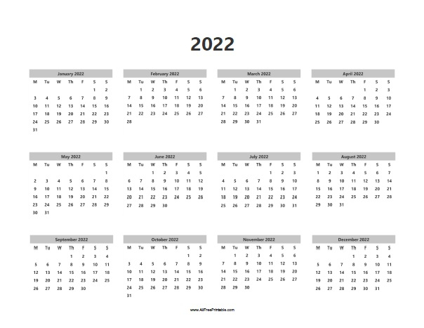 2022 Printable Yearly Calendar | Free Letter Templates