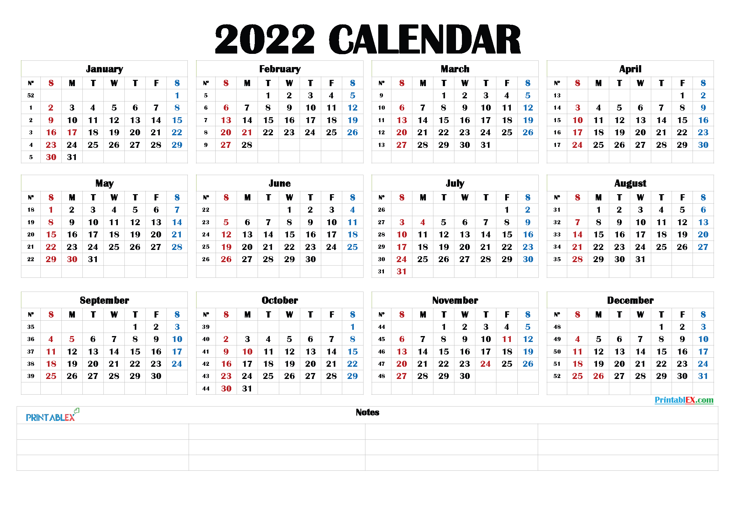 2022 Printable Yearly Calendar | Printable Calendar 2021
