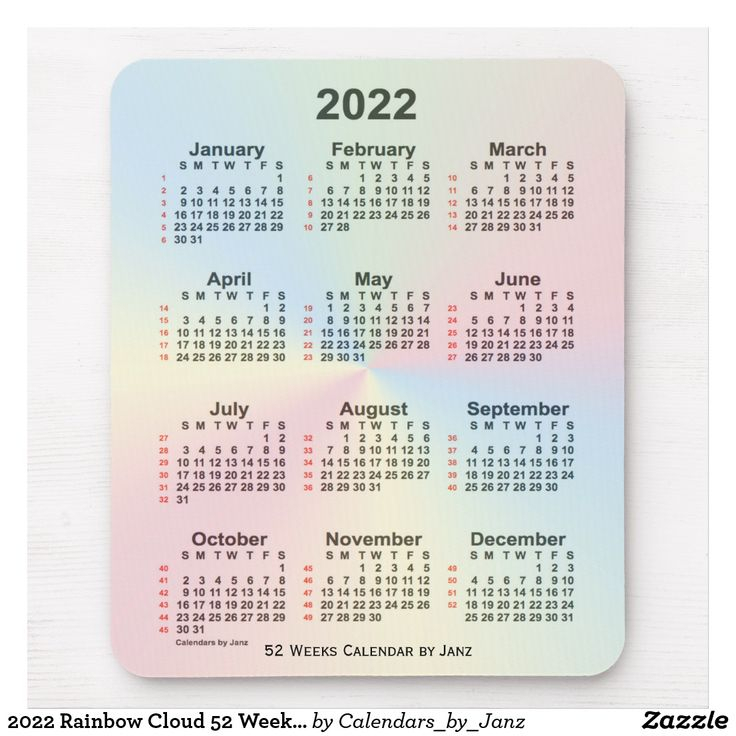 2022 Rainbow Cloud 52 Week Calendar By Janz Mouse Pad