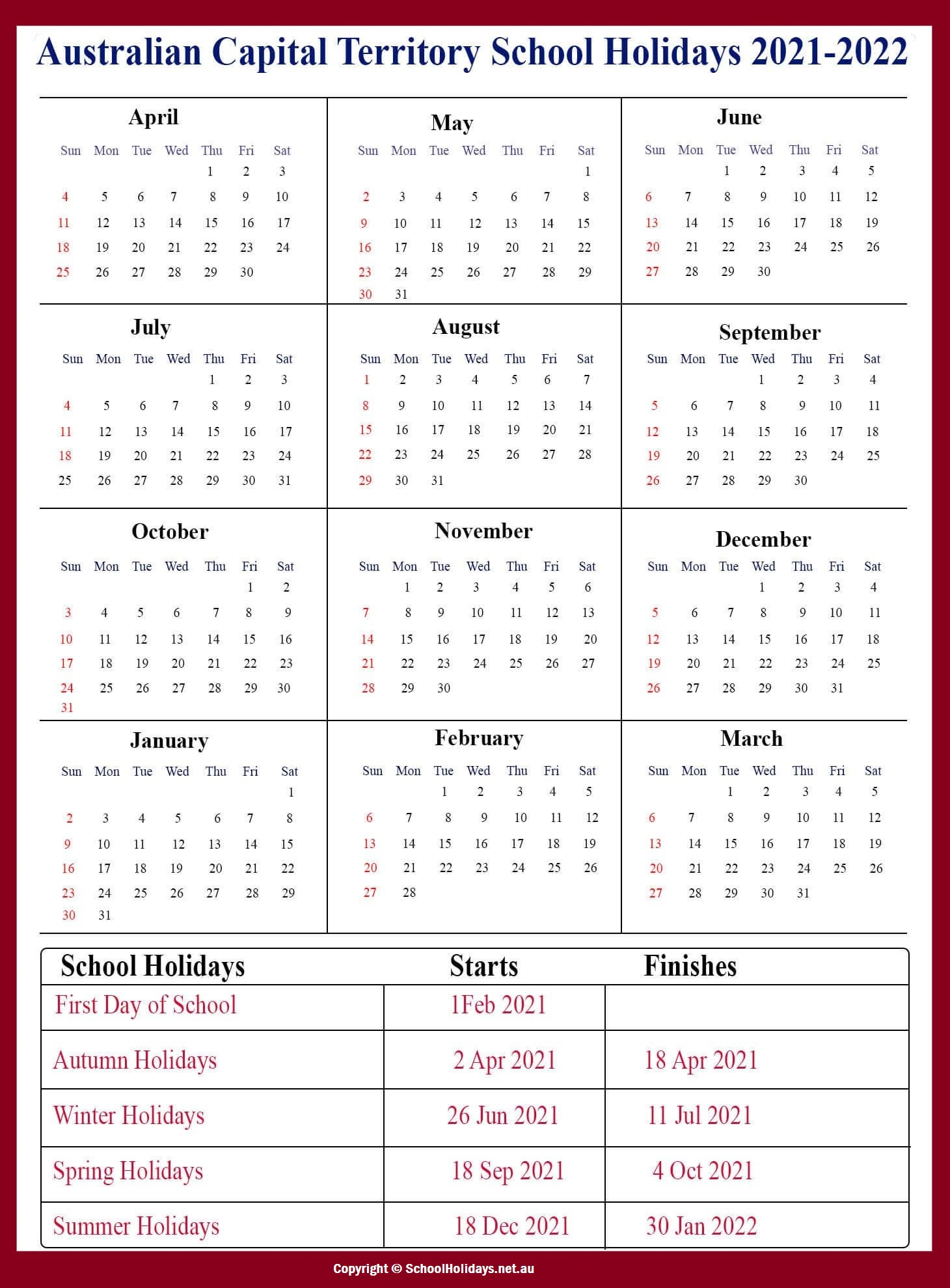 2022 Calendar Qld Excel
