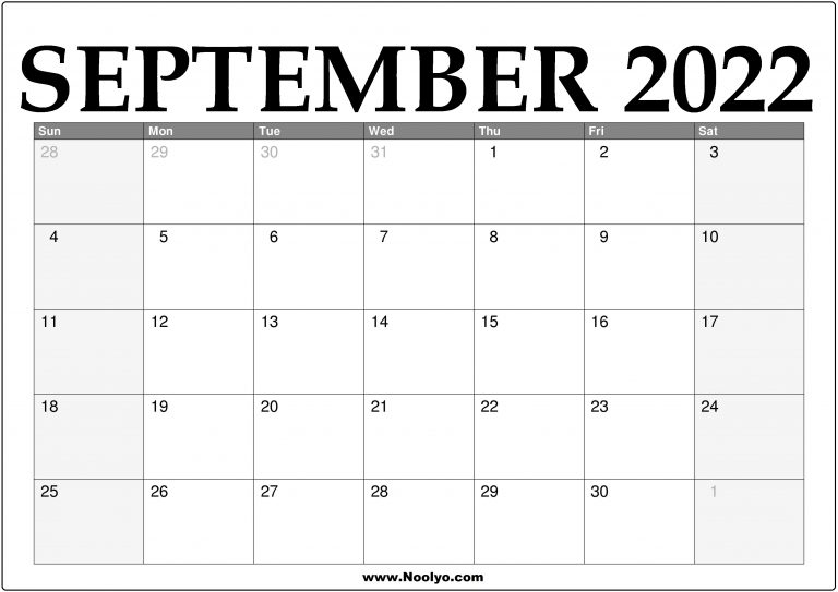 2022 September Calendar Printable - Download Free - Noolyo
