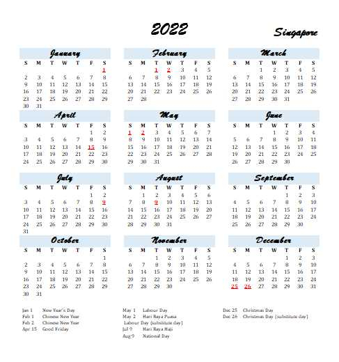 2022 Singapore Calendar With Holidays | Allcalendar