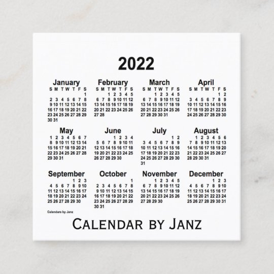 2022 White Calendar By Janz Square Business Card | Zazzle