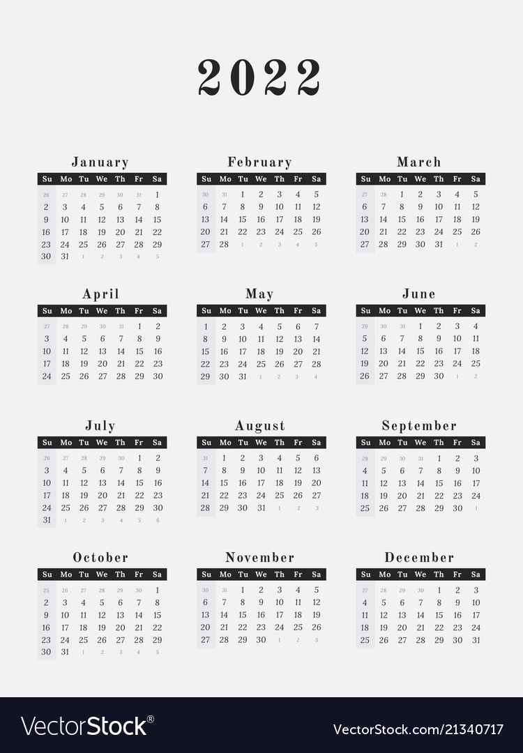 2022 Year Calendar Vertical Design Royalty Free Vector Image