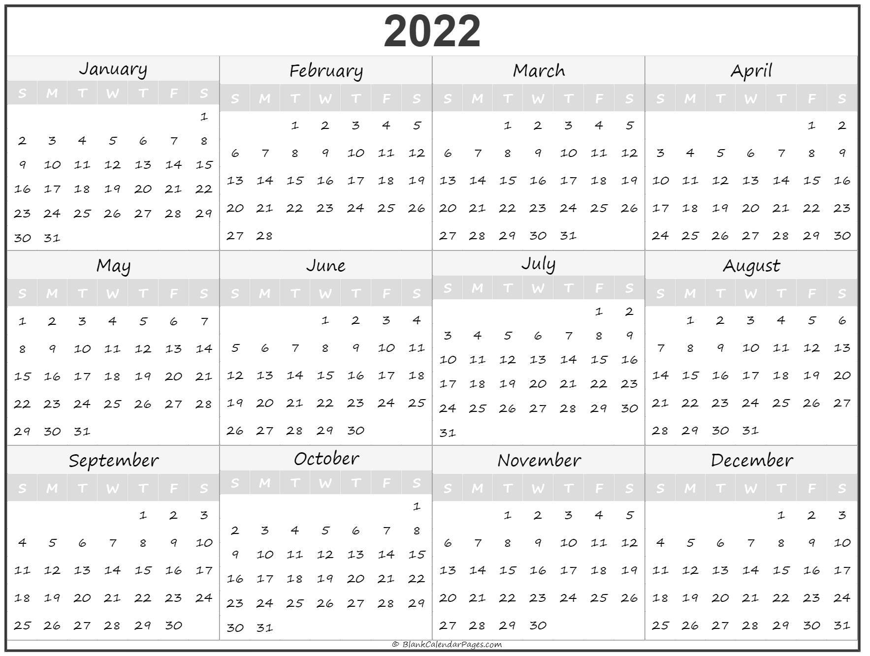 2022 Year Calendar | Yearly Printable