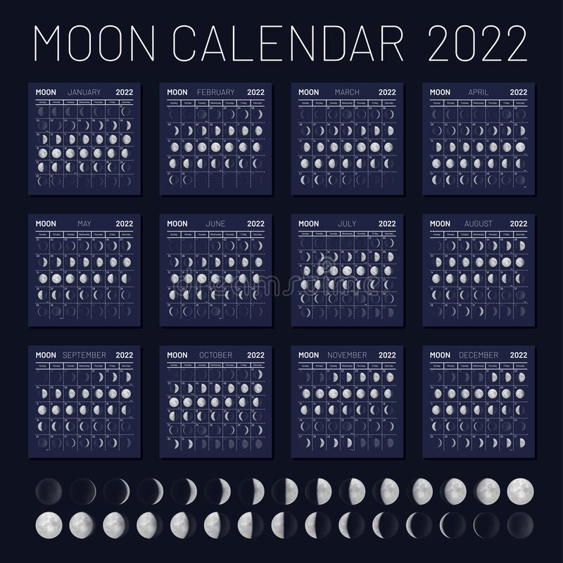 2022 Year Moon Calendar Month Cycle Planner Design Stock