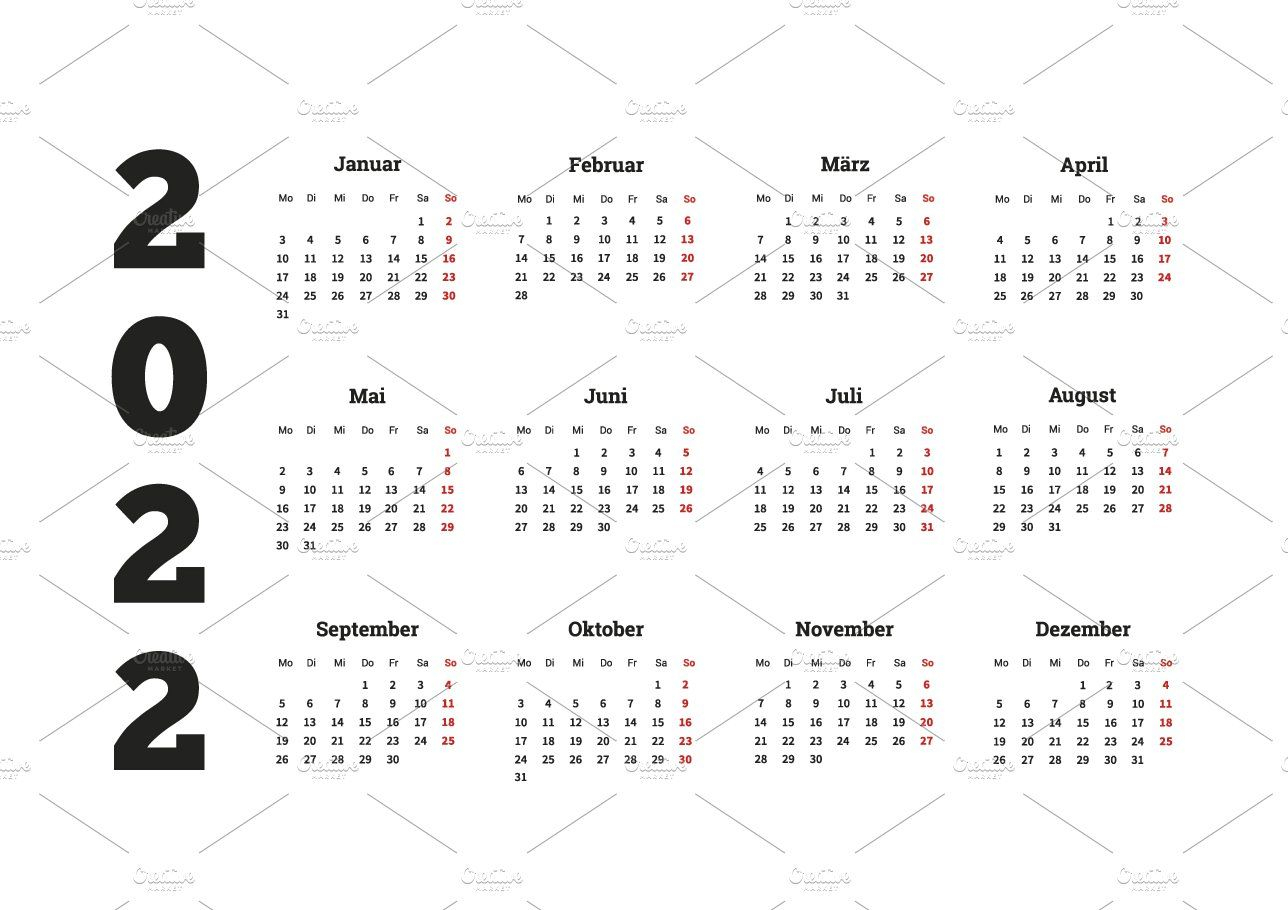 2022 Year Simple Calendar On German | Calendar, Calendar