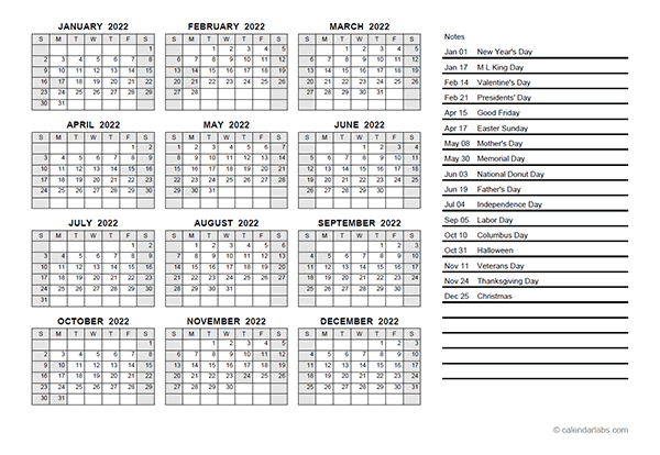 2022 Yearly Calendar Pdf - Free Printable Templates