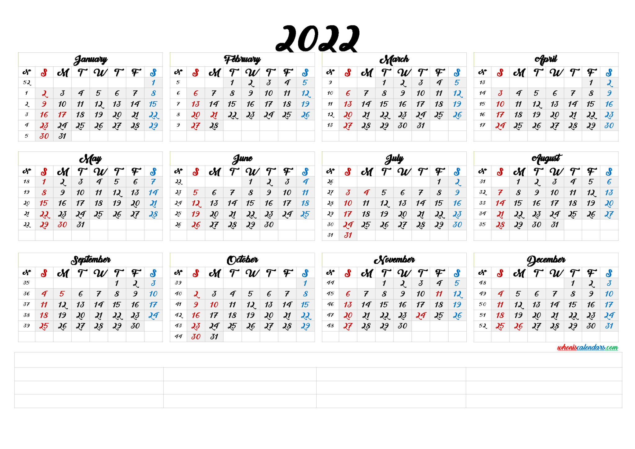 2022 Yearly Calendar Printable Cute - 2021 Printable Calendar