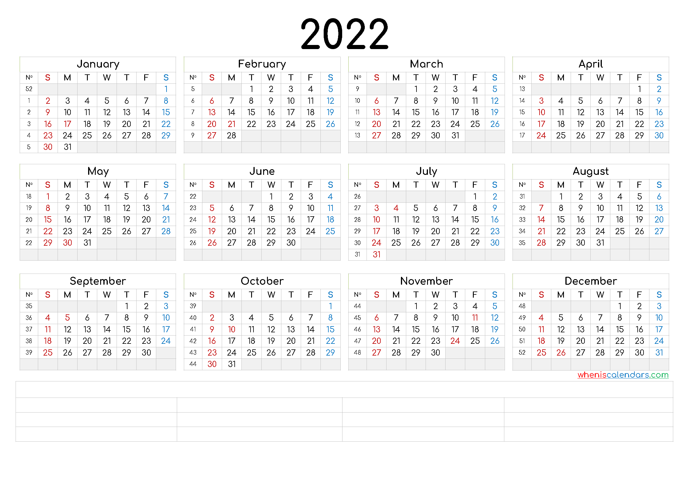 25+ Free Printable 2022 Calendar One Page Pics - All In Here