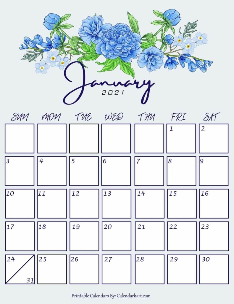 7+ Cute And Stylish Free Printable January 2021 Calendar