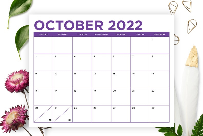 8.5 X 11 Inch Color 2022 Calendar Template Instant